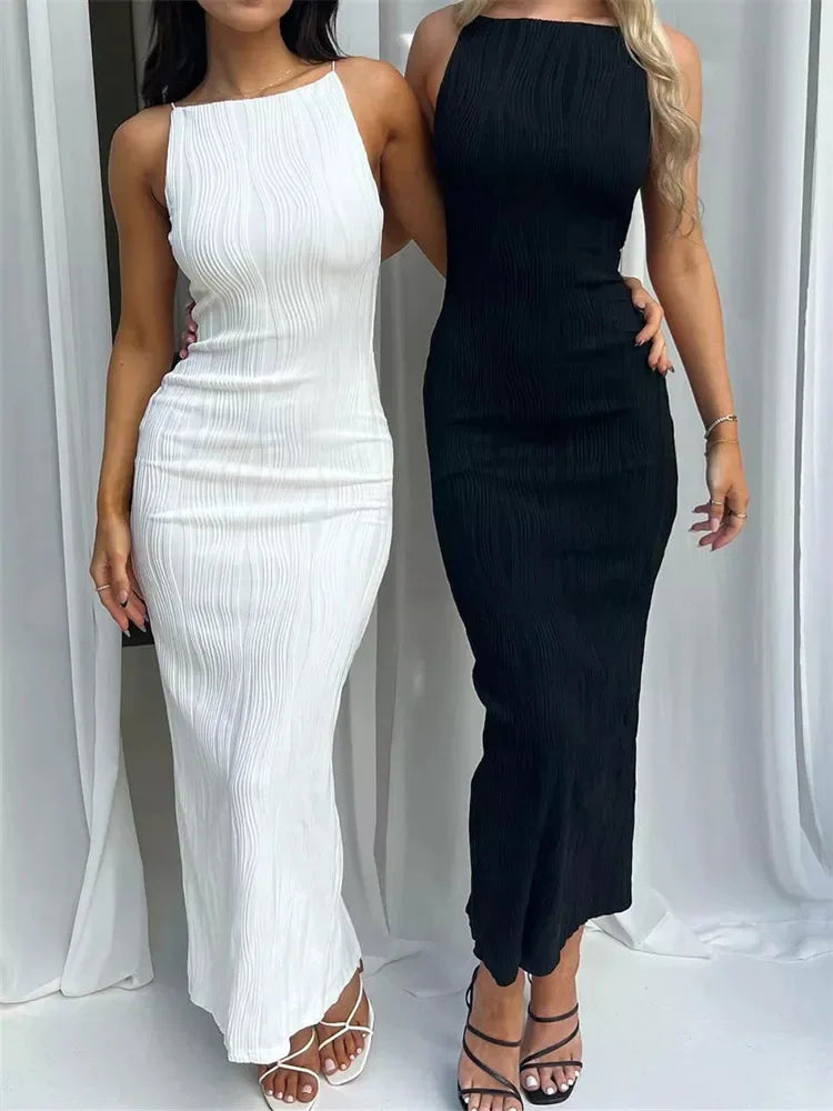 Elegantes Damen-Ruched Sommerkleid – Ärmellos, Slim-Fit mit Rückenschlitz für Partys und Club-Outfits