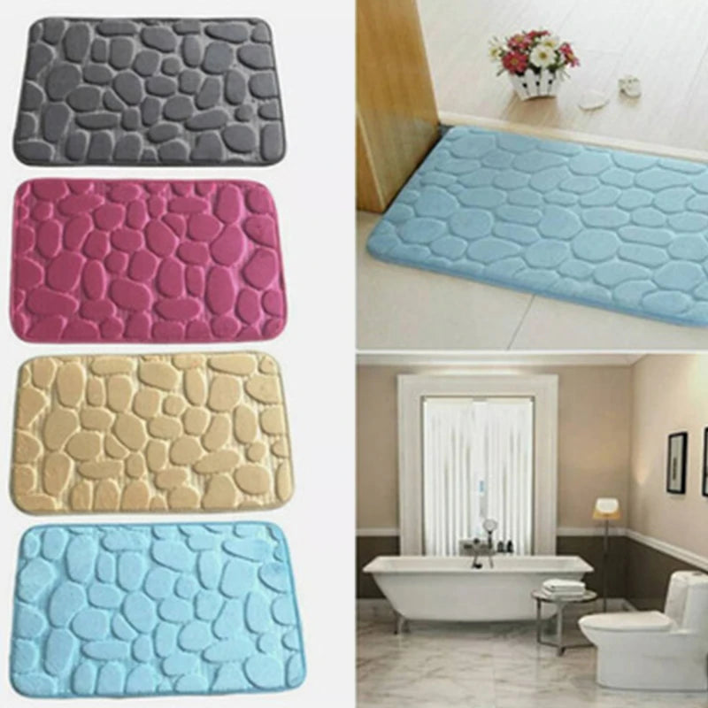 Rutschfeste Badematte mit Kieselstein-Muster - Teppich für BadezimmeBoden und Badewanne, Aus hochwertigem Memory-Foam, Moderne Kieselstein Badematte
