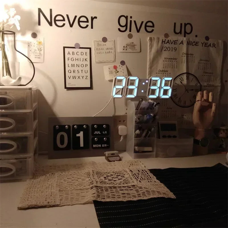 Modernes 3D LED Digitaluhr Design mit Verstellbarem Nachtmodus – Elektronische Wanduhr für stilvolle Raumdeko und perfekte Schlafzimmer-Atmosphäre