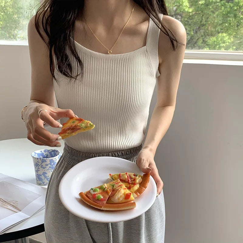 Niedliche Damen Casual Crop Tops – Strapy Einfarbige Camisoles und Tank Tops im Koreanischen Stil