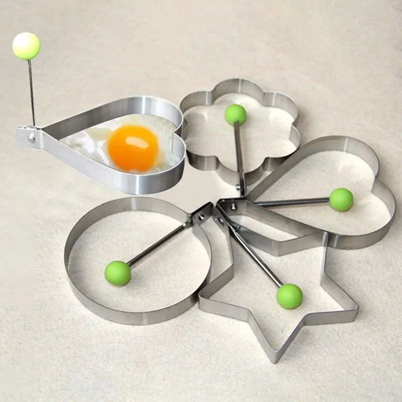 1/5 Stück Edelstahl Omelette-Form – Herzförmige Bratform für Spiegeleier, Frühstücksbackform und Kochwerkzeug für liebevoll gestaltete Gerichte, Eierformen zum Braten