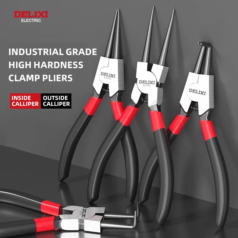 DELIXI Seegerringzange 5 Zoll – Circlip Pliers & Spitzzange, Retaining Ring Zange für Montage & Demontage von Sicherungsringen, Wellen & Lagern
