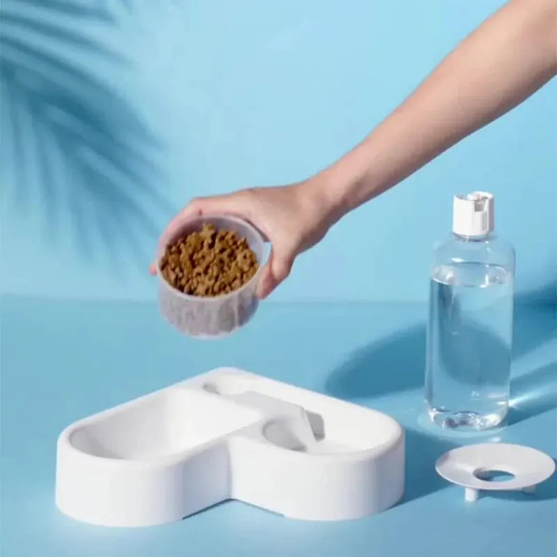 2-in-1 Futter- und Wassernapf für Haustiere – Doppelnapf-Set mit automatischer Wasserspenderfunktion, geeignet für Katzen und kleine Hunde, Platzsparender Napf