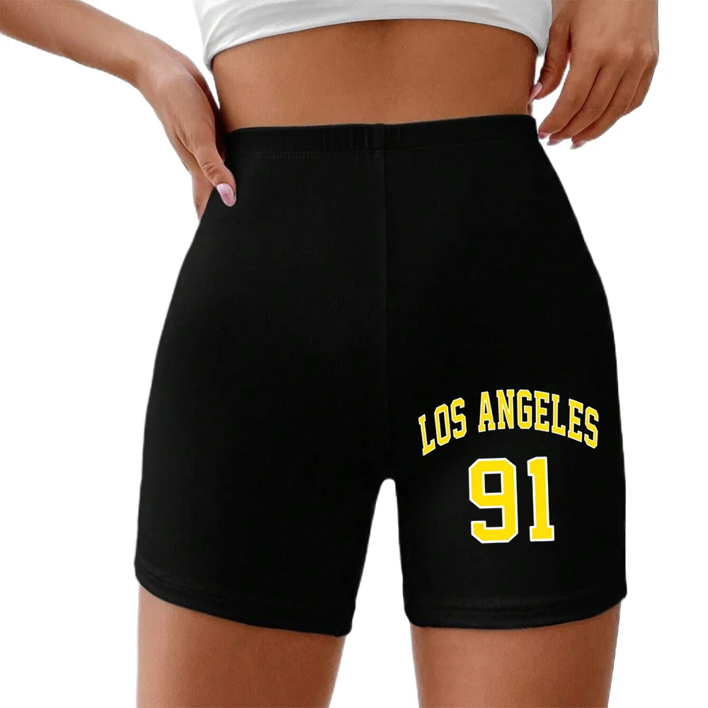Los Angeles Letter Print Damen Shorts – Elastische Hip-Hop Sommer-Shorts, Atmungsaktive und Bequeme Streetwear, Oversize-Sporthosen