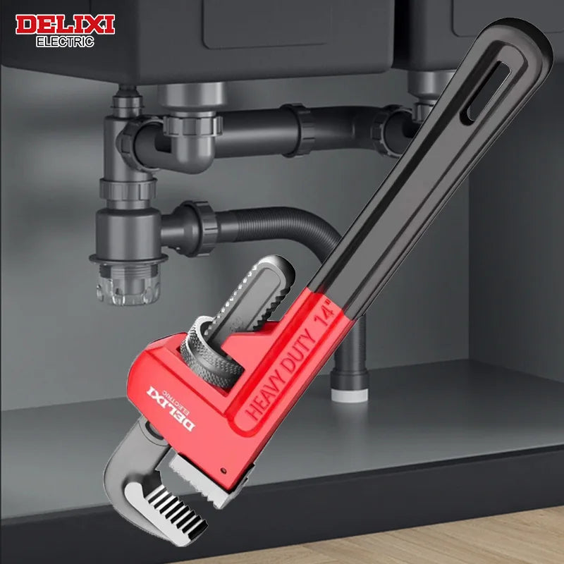 DELIXI Profi-Rohrzange 14 Zoll – Schwerlast-Rohrzange aus Carbonstahl & Aluminium, verstellbar, große Öffnung, für Rohrinstallation & -reparatur