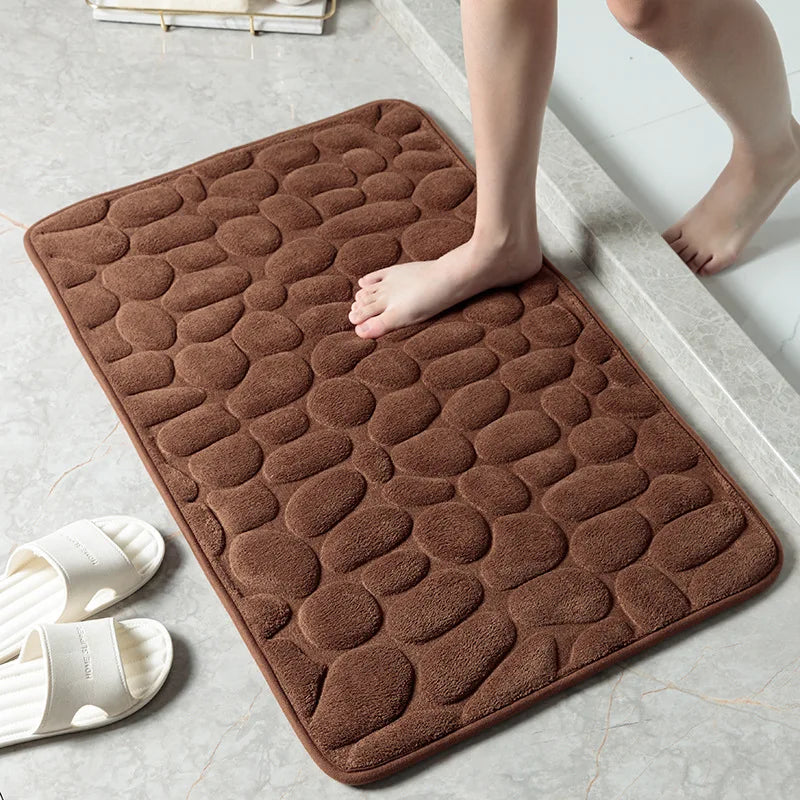 Rutschfeste Badematte mit Kieselstein-Muster - Teppich für BadezimmeBoden und Badewanne, Aus hochwertigem Memory-Foam, Moderne Kieselstein Badematte