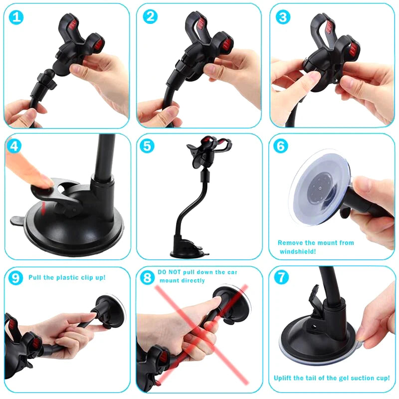 360-Grad-Drehbarer Auto-Handyhalter mit Saugnapf – Flexibler Halter für iPhone, Samsung, Xiaomi – Verstellbarer Clip für das Auto