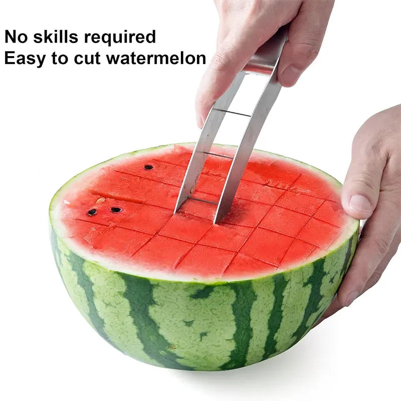 Wassermelonen-Schneider aus Edelstahl – Sicherheitsfreundlicher Melonenschneider für Perfekte Würfel, Küchenwerkzeug für Einfaches und Effizientes Schneiden