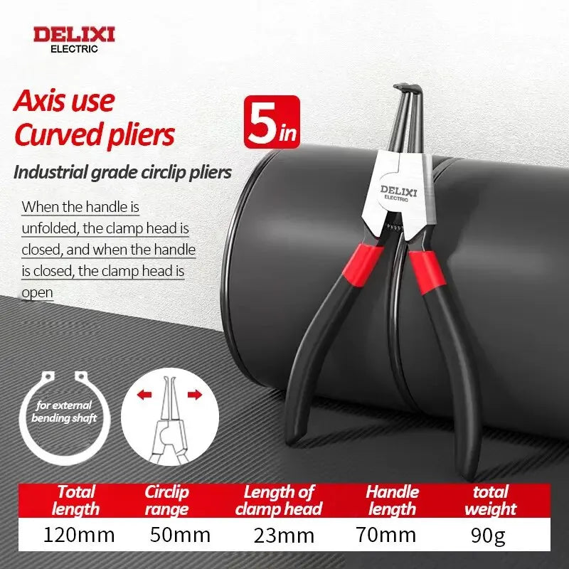 DELIXI Seegerringzange 5 Zoll – Circlip Pliers & Spitzzange, Retaining Ring Zange für Montage & Demontage von Sicherungsringen, Wellen & Lagern