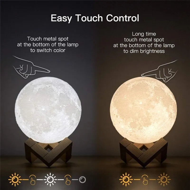Wiederaufladbare 3D Mondlampe mit LED-Beleuchtung – Touch-funktionale Nachttischlampe für Kinder und Erwachsene, Perfekte Tischlampe für Schlafzimmer Dekoration und Geschenke