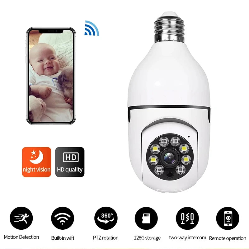 Smart Home 2.4G E27 Glühbirnen-Kamera – 360° Rundumsicht, Nachtsicht, HD IP Schutzkamera mit WLAN für umfassende Sicherheit