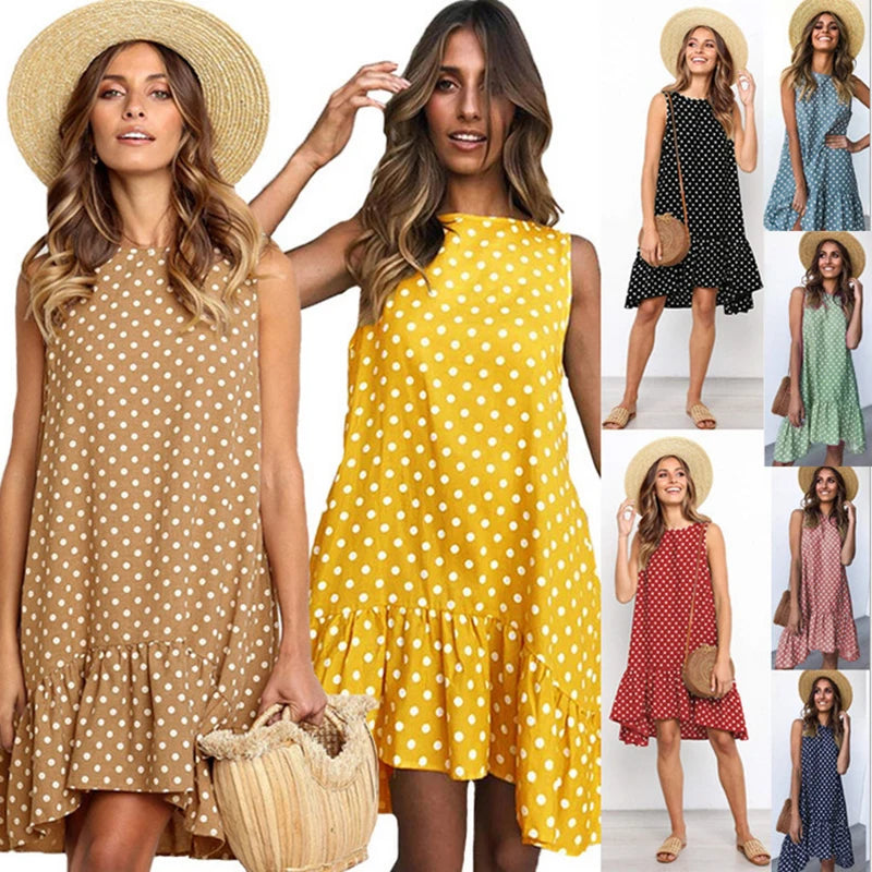 Jocoo Jolee Damen Polka Dot Rüschen Mini Kleid - Sommerliches Chiffonkleid für Beiläufige Strandpartys und Straßenmode