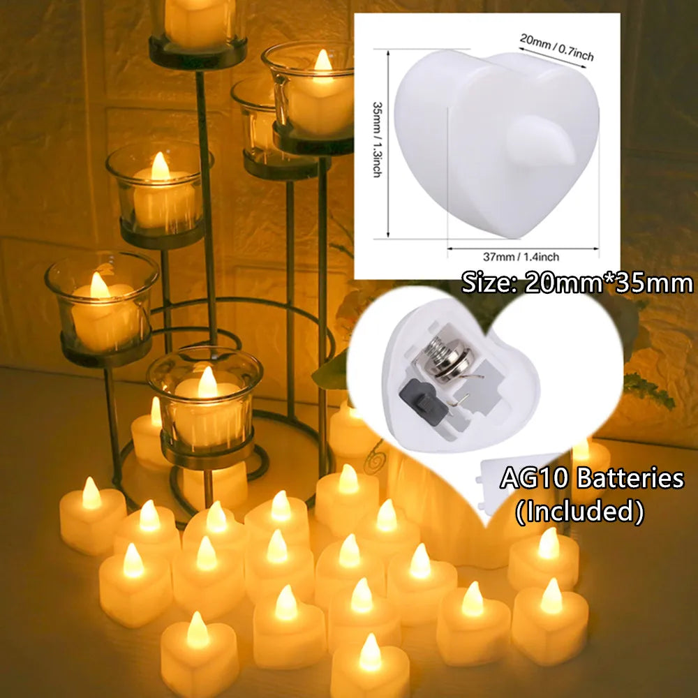 24 Stück hochwertige Flameless LED Kerzen für Zuhause – Herzförmige elektronische Teelichter für Weihnachtsfeiern, Hochzeiten und festliche Dekoration