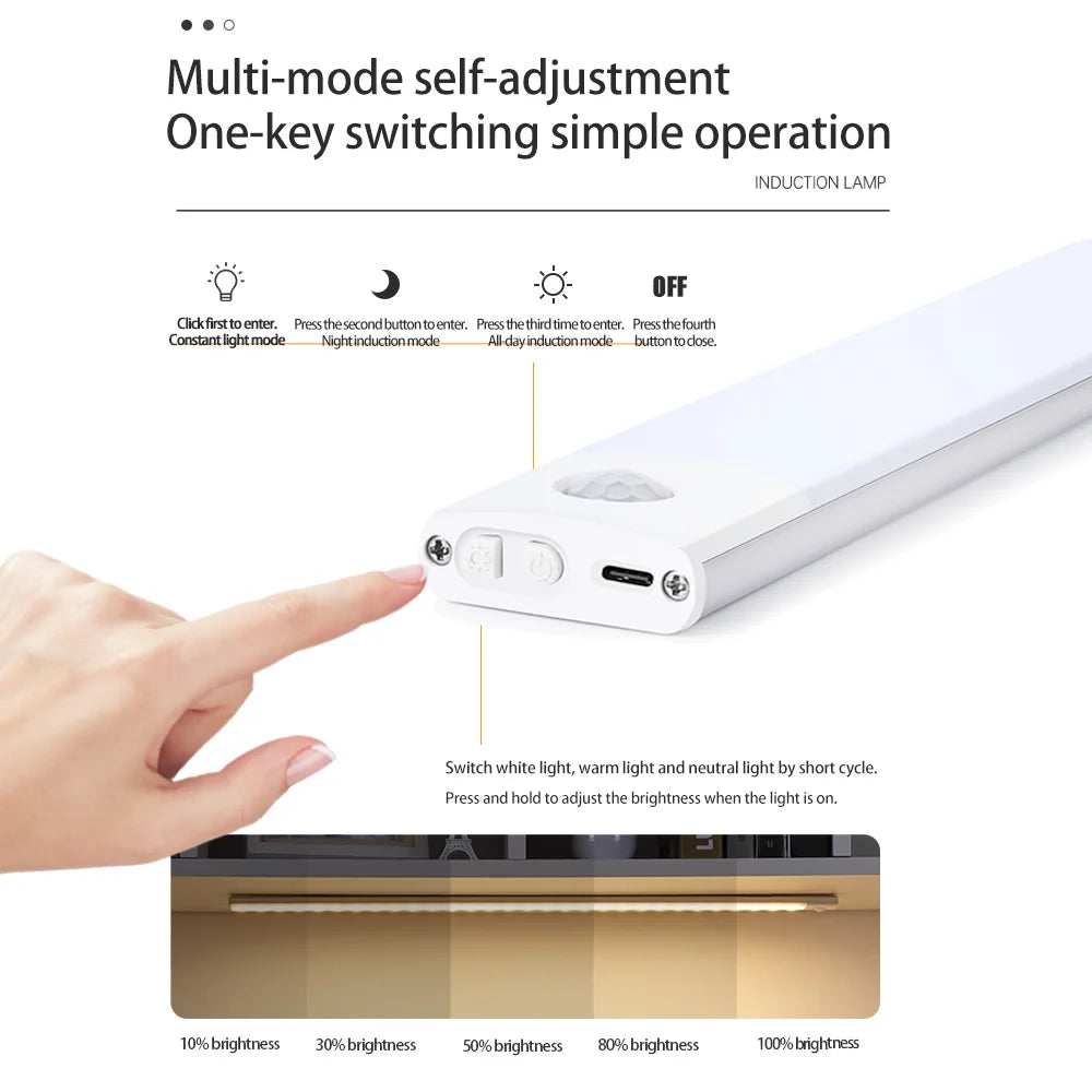 Schlafzimmer-Nachtlicht mit Bewegungsmelder - Kabellose USB-Unterbauleuchte für Küche, Schrank, Schlafzimmer und Kleiderschrank