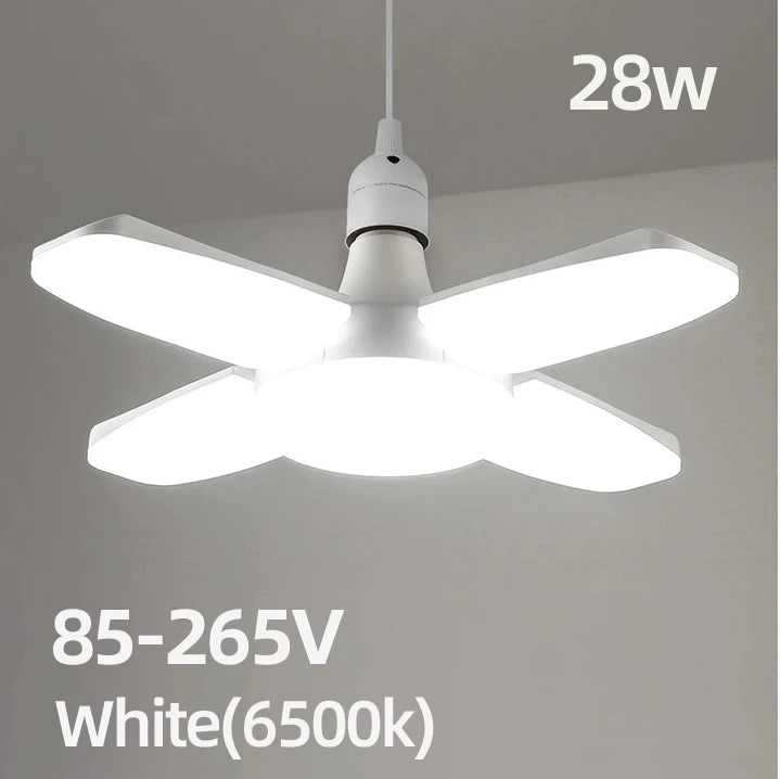 28W Faltbare LED Deckenleuchte mit E27 Sockel, 40W Verformbar, 6500K Weißes Licht für Heim, Garage und Lager, AC220V/110V