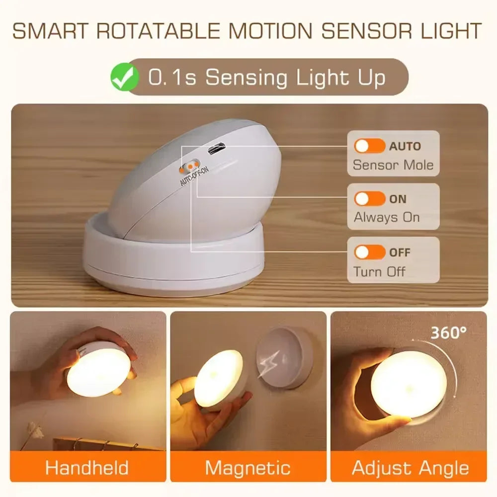 Xiaomi Nachtlampe mit Bewegungssensor – Wiederaufladbares kabelloses LED-Licht mit 360° drehbarer Magnetbefestigung für Küche, Schlafzimmer oder Nachttisch