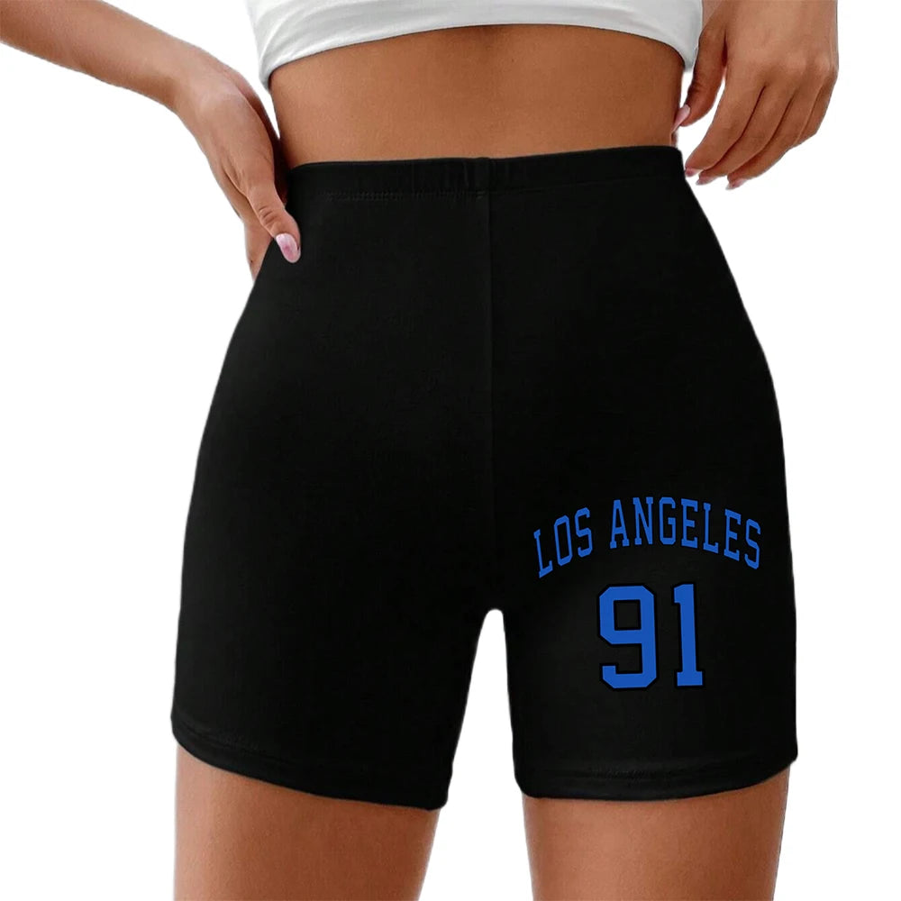 Los Angeles Letter Print Damen Shorts – Elastische Hip-Hop Sommer-Shorts, Atmungsaktive und Bequeme Streetwear, Oversize-Sporthosen