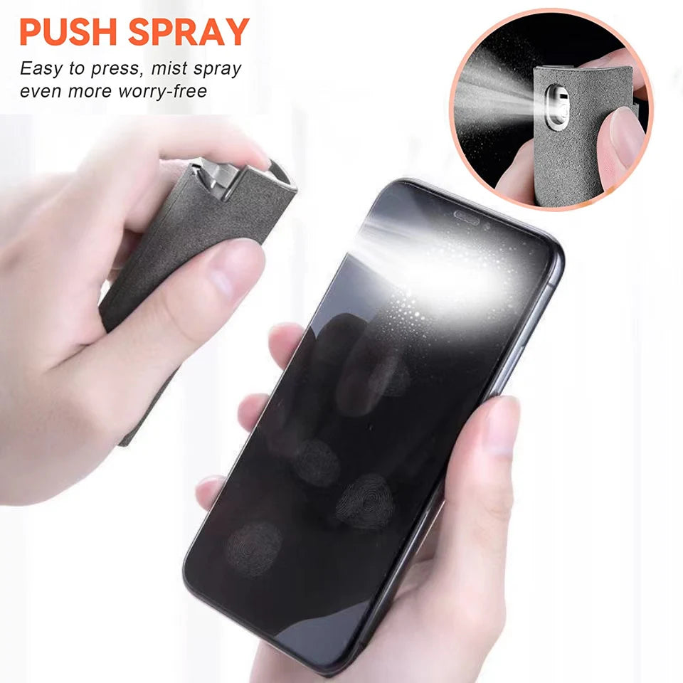 2-in-1 Bildschirm-Reinigungsset – Sprühflasche und Mikrofaser-Tuch für Handy, PC, Tablet und iPad, Effektive Staubentfernung und Politur
