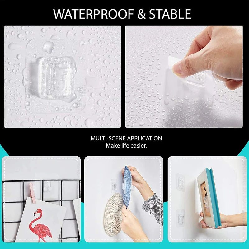 10 Paar Starke Selbstklebende Wandhaken - Transparent, Doppelseitig, Mit Klettverschluss und Saugnapf, Perfekt für Küche und Bad
