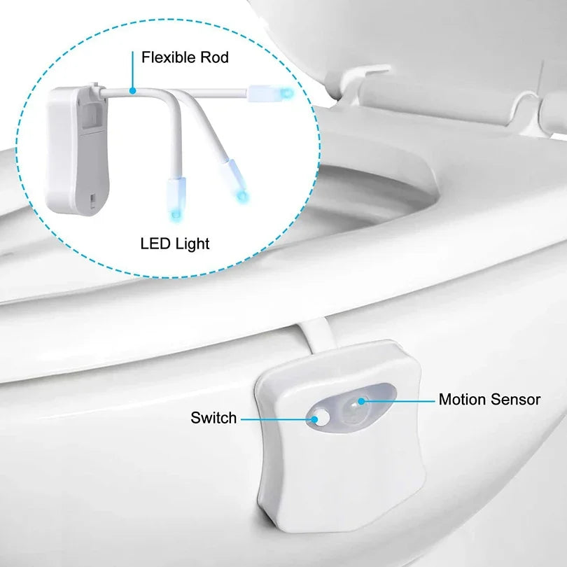 Smart Toilet Seat Nachtlicht mit Bewegungsmelder – 16/8 Farben, wasserdichte Hintergrundbeleuchtung für Badezimmer und Toiletten, LED-Lampe für WC