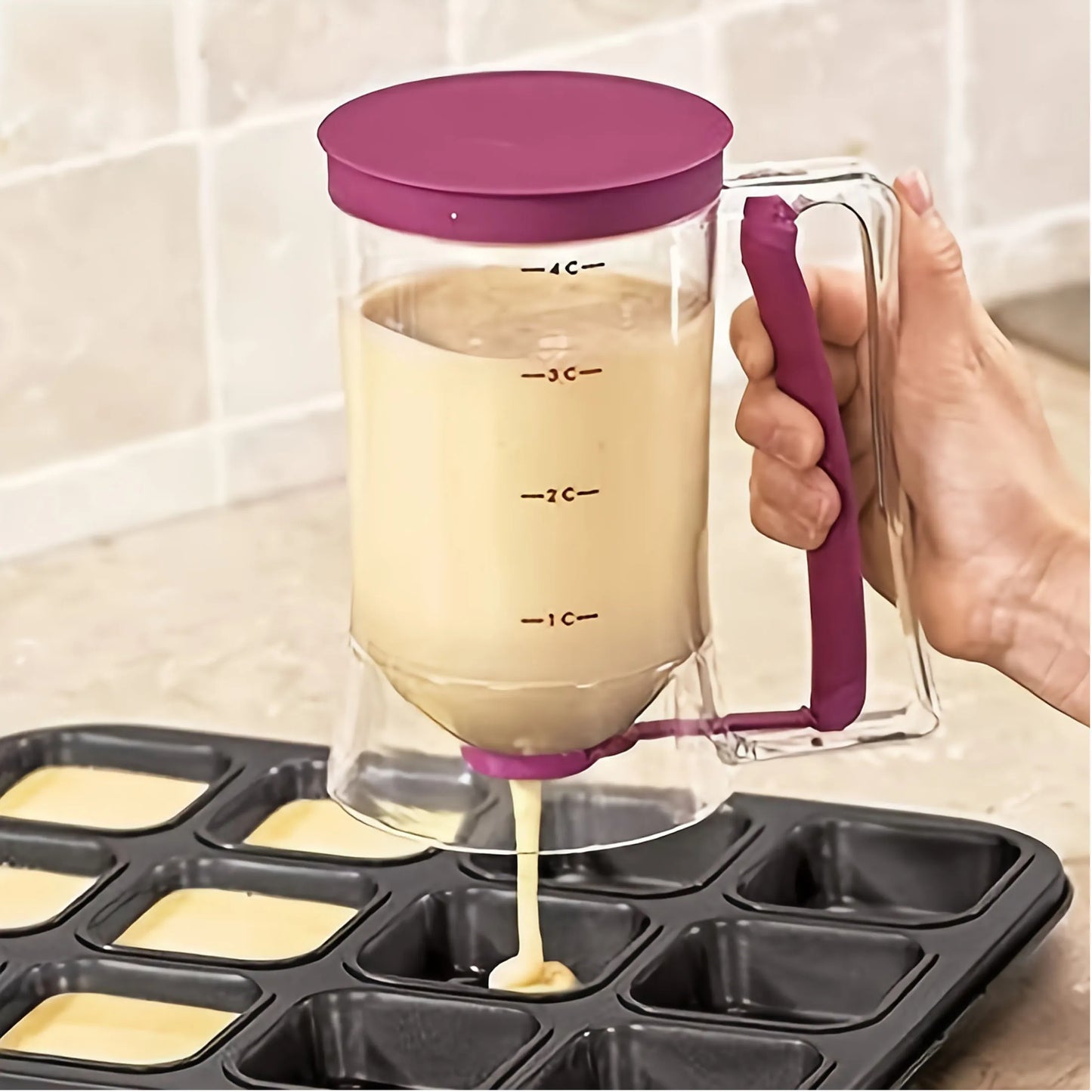 Teigspender für Pancakes, Cupcakes und Muffins – Zusammenklappbarer Dispenser für Waffelteig und andere Backmischungen