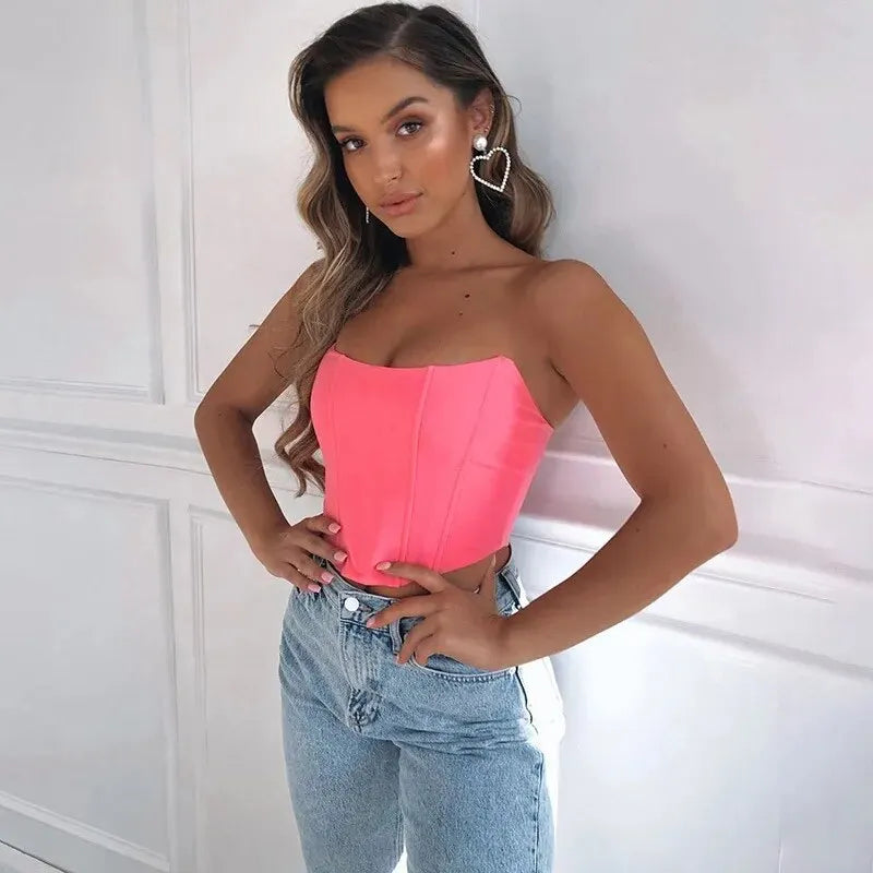2024 Stilvolles Samt Crop-Top für Damen – Ärmelloses Korsett mit Rückenfreiem und Off-Shoulder Design, Perfekt für Modebewusste Frauen