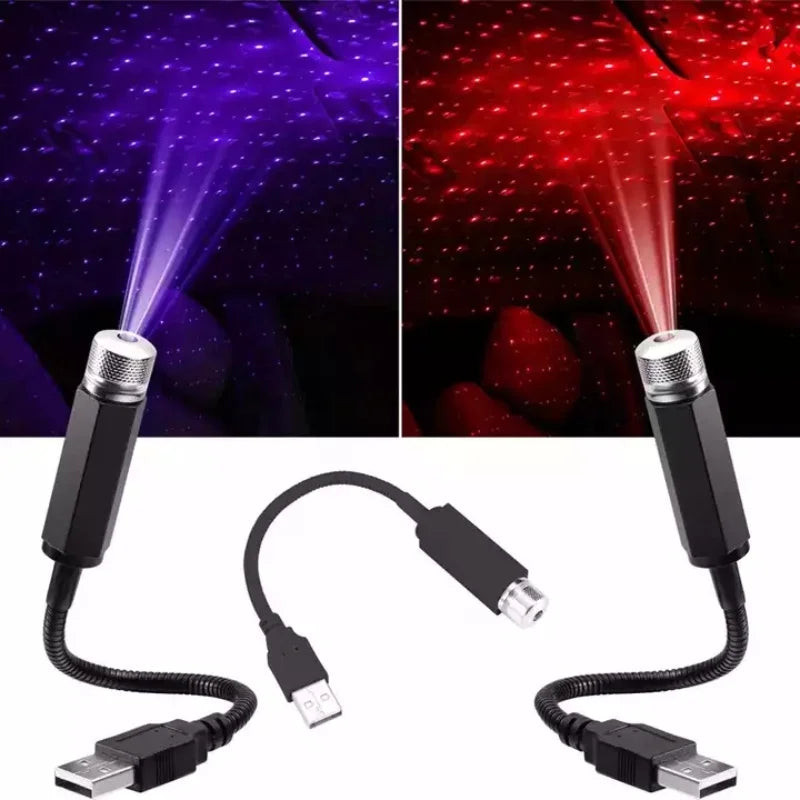 USB-Sternenhimmel-Projektionslampe - Blau, Lila und Roter Laserprojektor für Raumdekoration, Weihnachtsfeiern und Autoinnenausstattung, Nachtlicht für ein magisches Ambiente