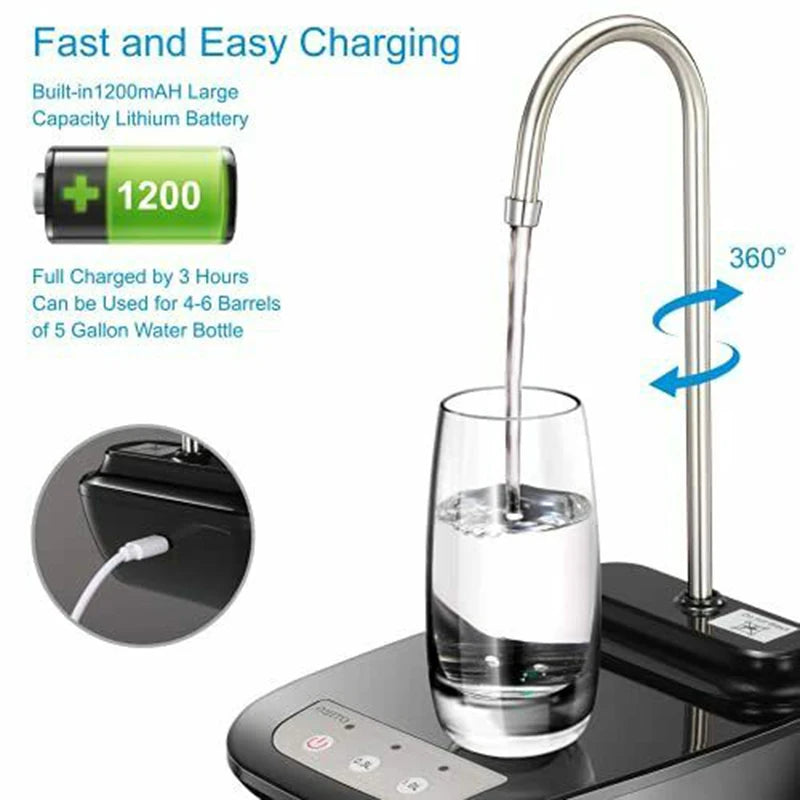 Automatischer Wasserflaschen-Dispenser – Wiederaufladbare Elektrische Wasserpumpe für Gallonenflaschen, Praktischer Wasserpumpen-Dispenser mit Ständer für Zuhause und Büro