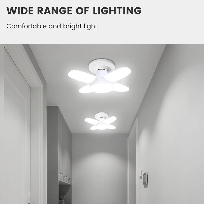 28W Faltbare LED Deckenleuchte mit E27 Sockel, 40W Verformbar, 6500K Weißes Licht für Heim, Garage und Lager, AC220V/110V
