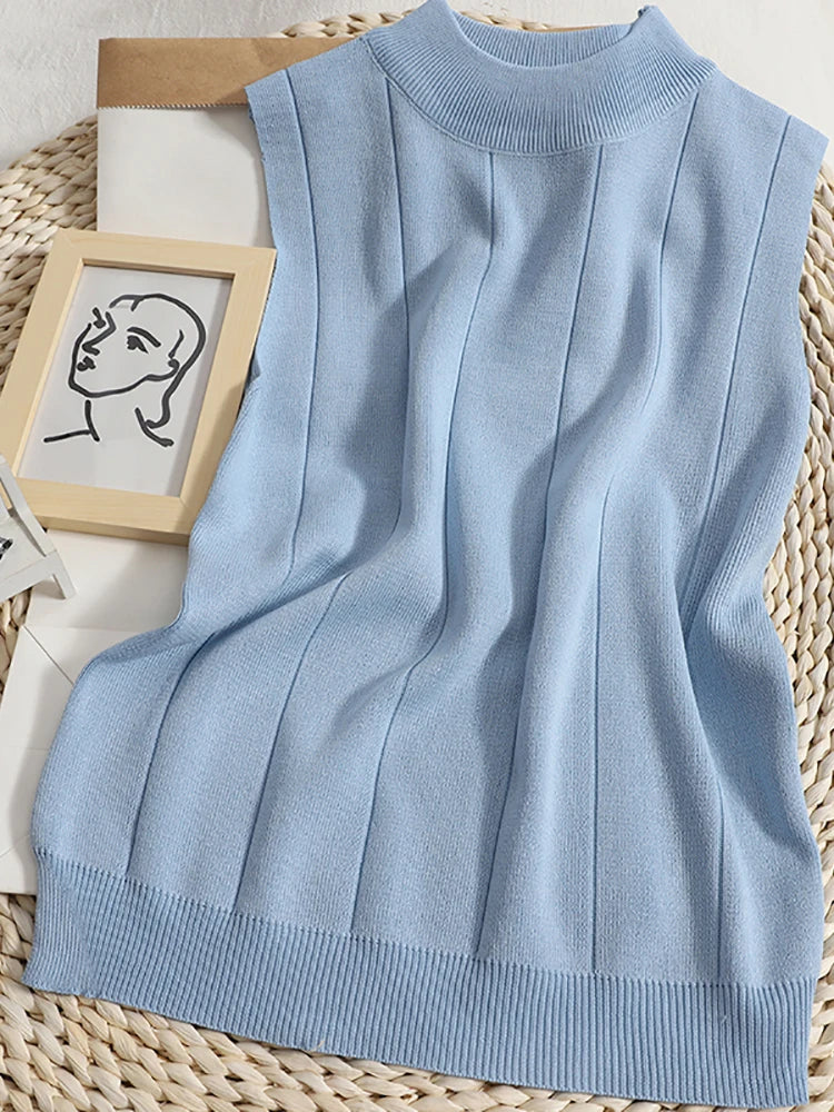 Frühlingshafte Gestrickte Grüne Tanktops für Frauen - Dünne Oberteile, Grundlegende Lässige Tanktops mit O-Ausschnitt, Ärmellose Oberteile für den Sommer in verschiedenen Farben