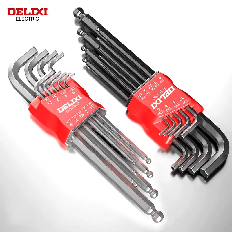 DELIXI Inbusschlüssel-Set – Hex Schlüssel & Schraubendreher mit Universalhülse, langes metrisches Set, für Motorrad, Fahrrad & Heimwerkerarbeiten