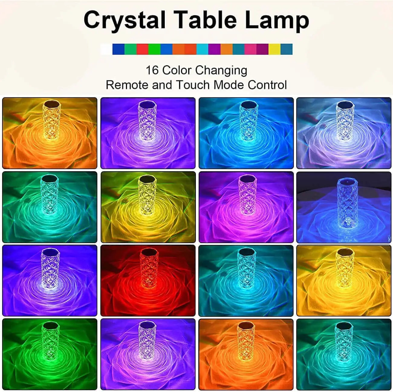 16-Farben-Kristall-LED-Nachtlicht mit wiederaufladbarem Akku - Kristall-Touch-Tischlampe für Schlafzimmer-Nachttisch und Weihnachtsdekoration