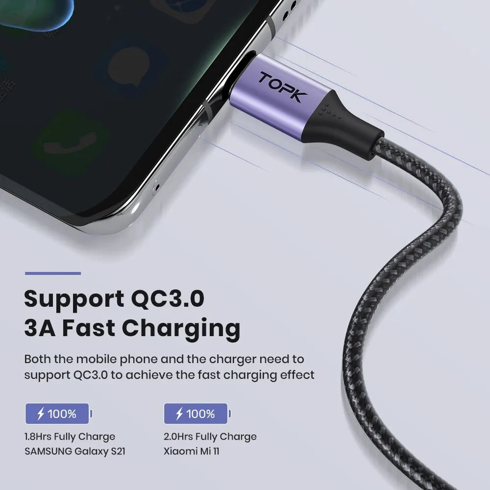 TOPK 3A Type-C & Micro USB Lade- und Datenkabel – Hochgeschwindigkeits-Ladekabel für Xiaomi Redmi Note 10/9, langlebig und leistungsstark