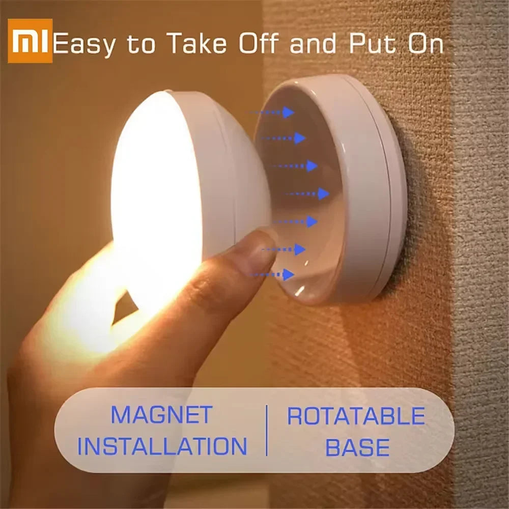 Xiaomi Nachtlampe mit Bewegungssensor – Wiederaufladbares kabelloses LED-Licht mit 360° drehbarer Magnetbefestigung für Küche, Schlafzimmer oder Nachttisch