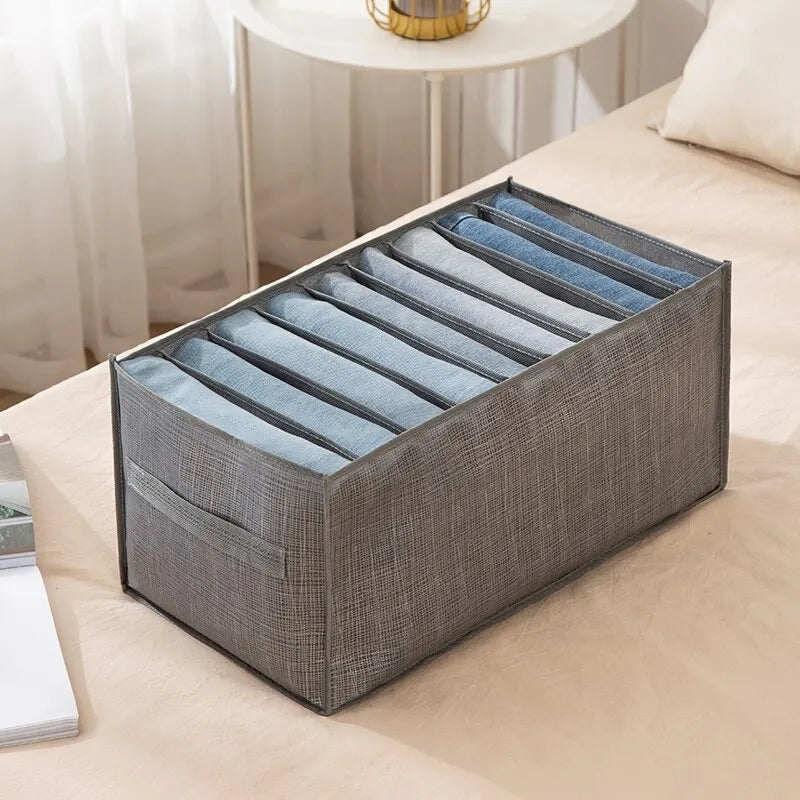 Graue 9-Fächer-Aufbewahrungsbox – Platzsparender Organizer für Hosen, Kleidung und Unterwäsche – Langlebig, Waschbar, Nicht-Gewebt