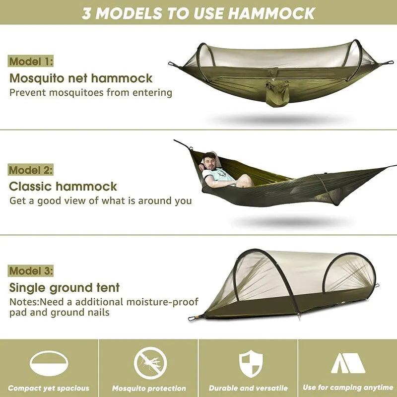 3-in-1 Camping Hängematte mit Moskitonetz