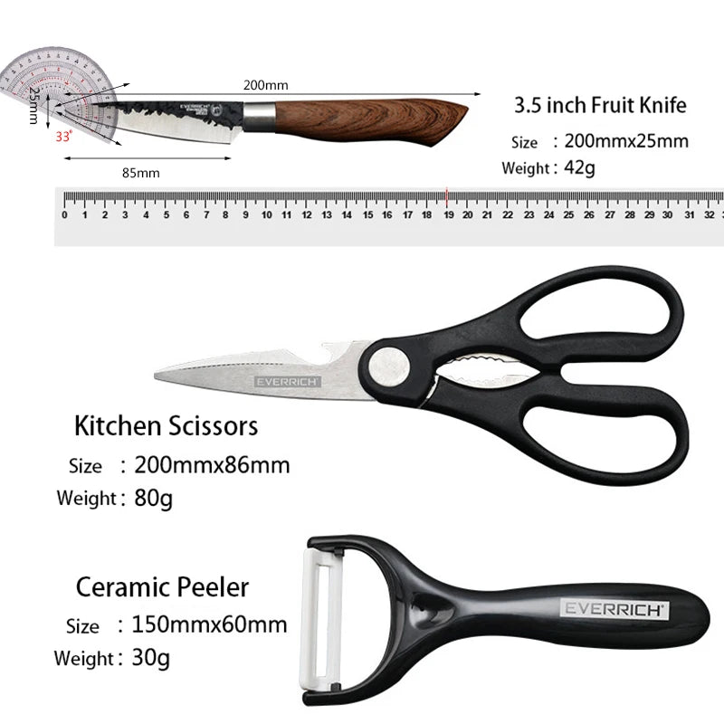 Edelstahl-Küchenmesser-Set: Geschmiedete Küchenmesser, Schere, Keramikschäler, Chefmesser, Schneidmesser, Nakiri, Schälmesser