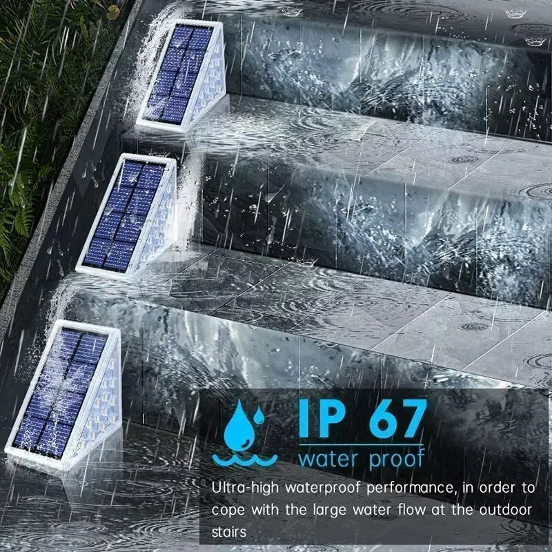 Solarbetriebene LED Treppenlampe – Wasserdichtes IP67 Licht mit Linse, Anti-Diebstahl-Design, Perfekte Beleuchtung für Gartenwege und Terrassen