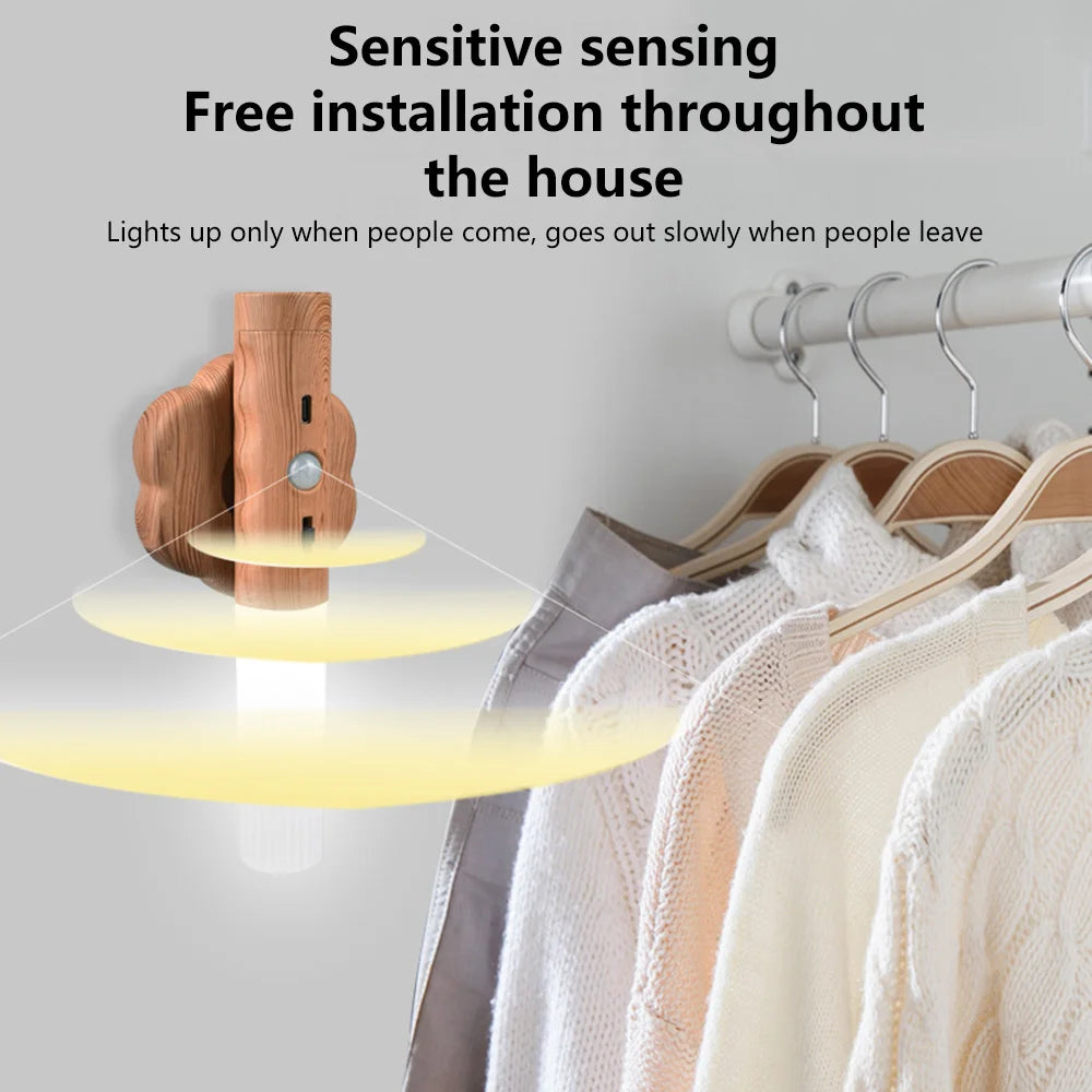 3 in 1 Induktionswandlampe USB wiederaufladbare magnetische Wandlampe Holz Farbe Nachttischlampe Elektrische Fackel für Korridor Schlafzimmer