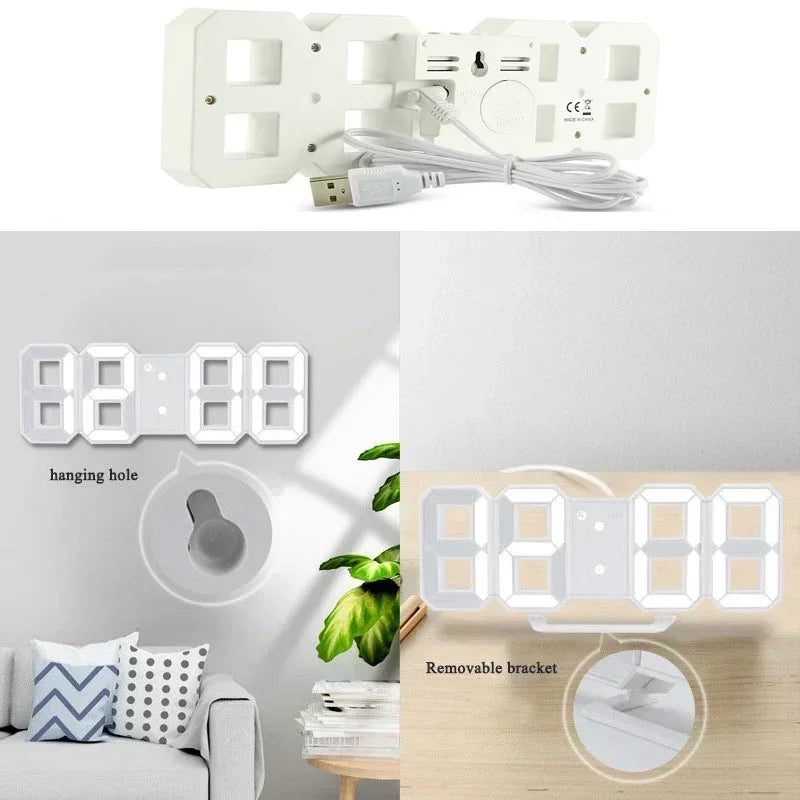 3D LED Digital Wanduhr – Alarmuhr mit Zeit-, Datums- und Temperaturanzeige, Perfekt für Zuhause, Küche, Büro oder Garten