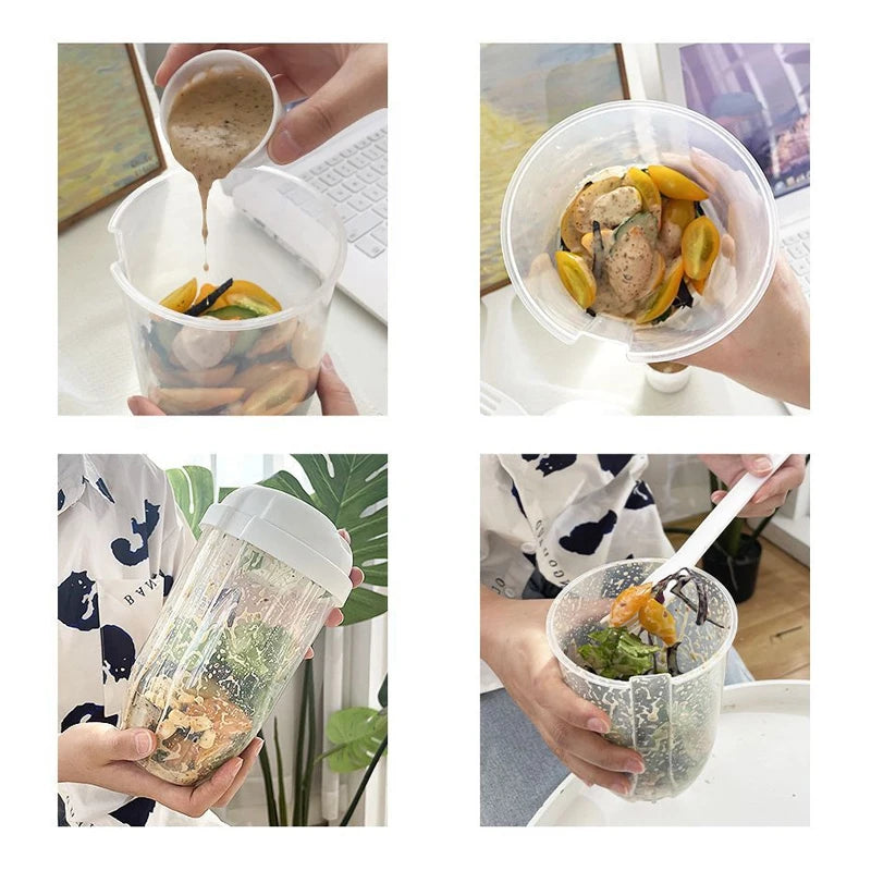 Tragbarer Salatbehälter in Weiß/Grün – Flaschenförmige Bento-Box für Salate, inklusive Gabel, für Mittagessen und unterwegs, Praktische Lunchbox für frische Mahlzeiten, Moderner Salatbecher