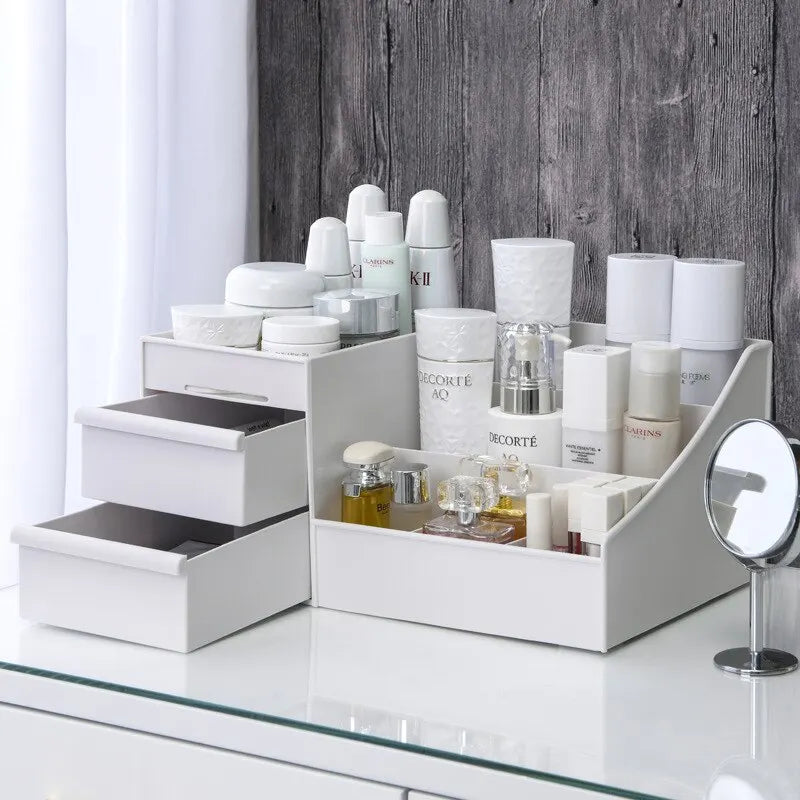 1pc Weiße Aufbewahrungsbox mit Schubladen - Praktische Kunststoff Kosmetik- und Hautpflege-Organizer für den Schreibtisch und Schminktisch