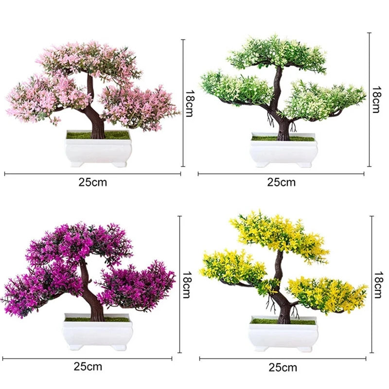 Künstliche Bonsai-Pflanzen im kleinen Topf - Kunstpflanzenblumen in Töpfen als Dekoration für Zuhause, Zimmer, Tisch und Garten