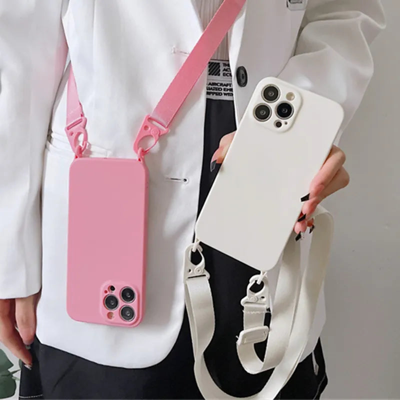 Stylischer Crossbody-Halsriemen aus Silikon für iPhone 15, 14 Pro Max, 13, 12, 11, X, XR, XS Max, 7, 8 Plus - Lanyard-Hülle für bequemes Tragen und optimalen Schutz