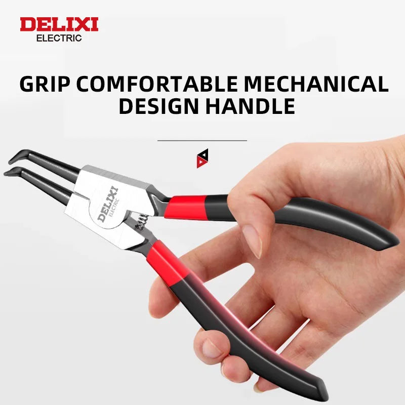 DELIXI Seegerringzange 5 Zoll – Circlip Pliers & Spitzzange, Retaining Ring Zange für Montage & Demontage von Sicherungsringen, Wellen & Lagern