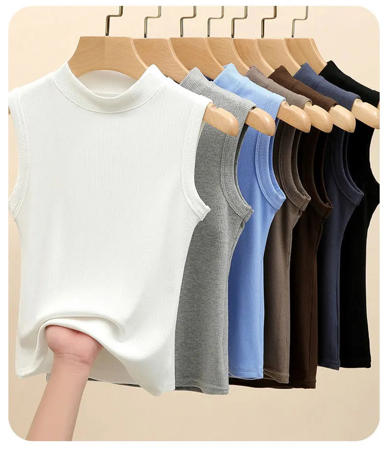 Leicht Dehnbares Activewear-Tanktop für Damen – Ärmellos, Rundhalsausschnitt, Einfarbig, aus Strickstoff, Polyester und Spandex
