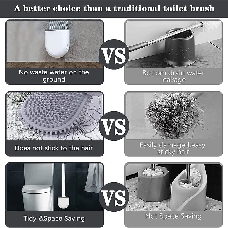 Wandmontierte WC-Bürste mit Silikon-Flachkopf – Toilettenreinigungsbürste für Badezimmer – Bürstenset zur gründlichen Reinigung