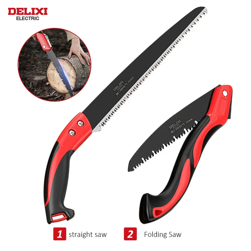 DELIXI Faltsäge mit SK5-Klinge – Klappsäge für Holz, Gartenarbeit, Camping & DIY, Einhand-Faltmechanismus, scharf & langlebig
