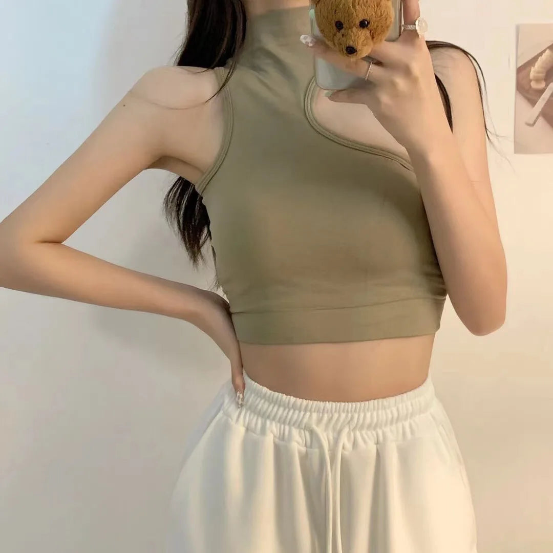 Sommerliche Damen Crop Tops - Einfarbige Unterhemden, kurz geschnitten, Neckholder Tops, Sexy ärmellose Blusen