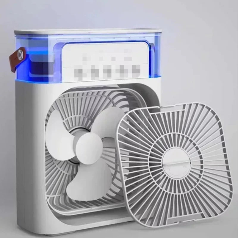 3-in-1 Tragbarer Lüfter und Luftkühler - Kompaktes Haushaltsgerät mit LED-Nachtlicht und Befeuchter für angenehmen Schlaf, 3 Geschwindigkeiten, USB-Elektroventilator für Büro und Zuhause
